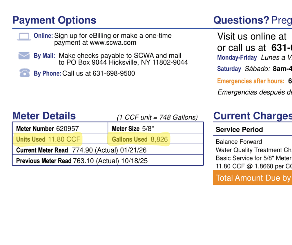 Where to find meter usage on bill